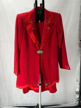 Harmony Women Red Crystals 3 Pc Church Formal Wedding Skirt Suit Sz 8 No Offers!
